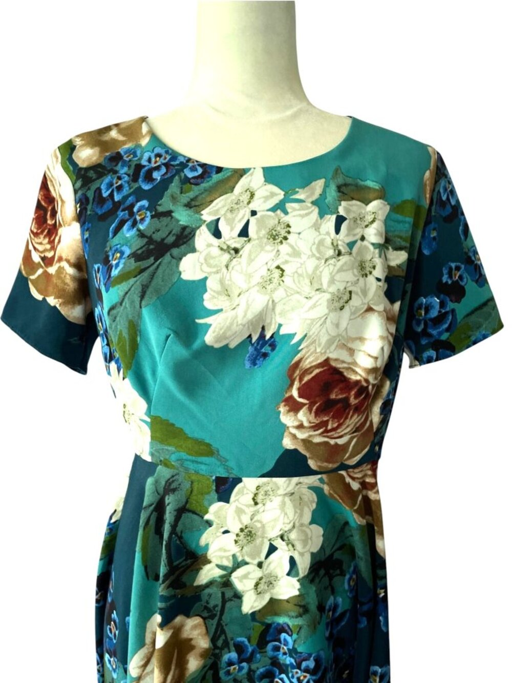 Anthropologie Corey Lynn Calter Paeonia Dress Teal Floral Fit & Flare Size 8 Cot - Picture 2 of 10